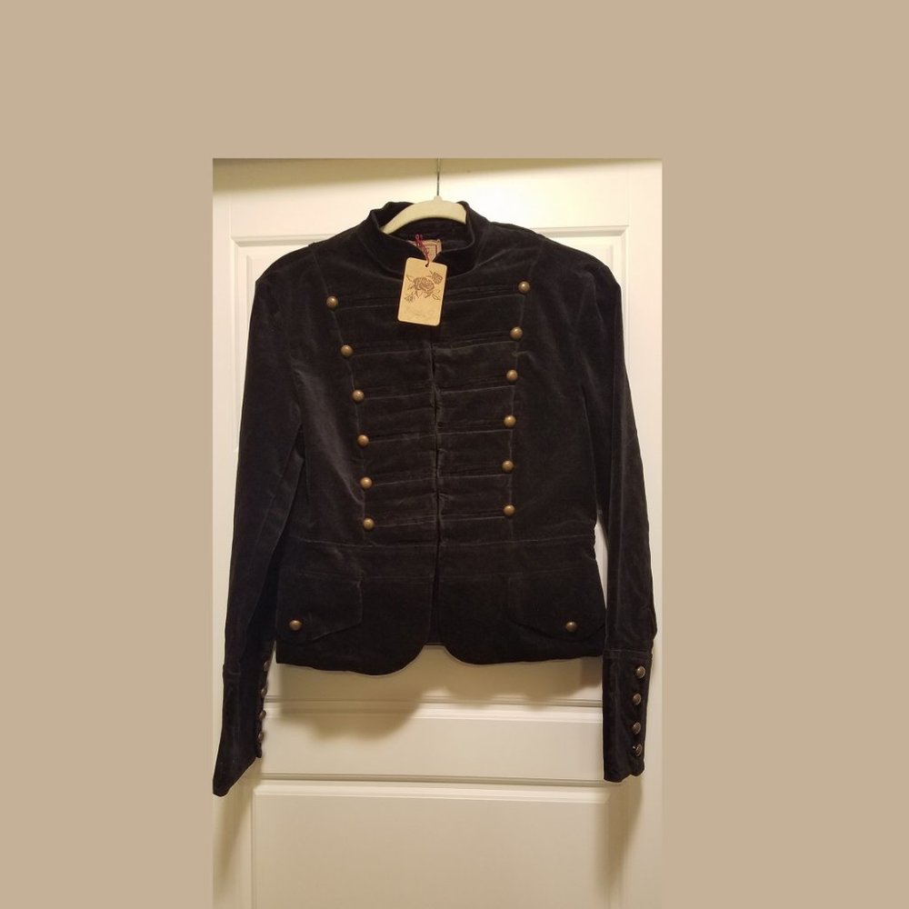 Frida g London Black Velvet Military Jacket Sz M